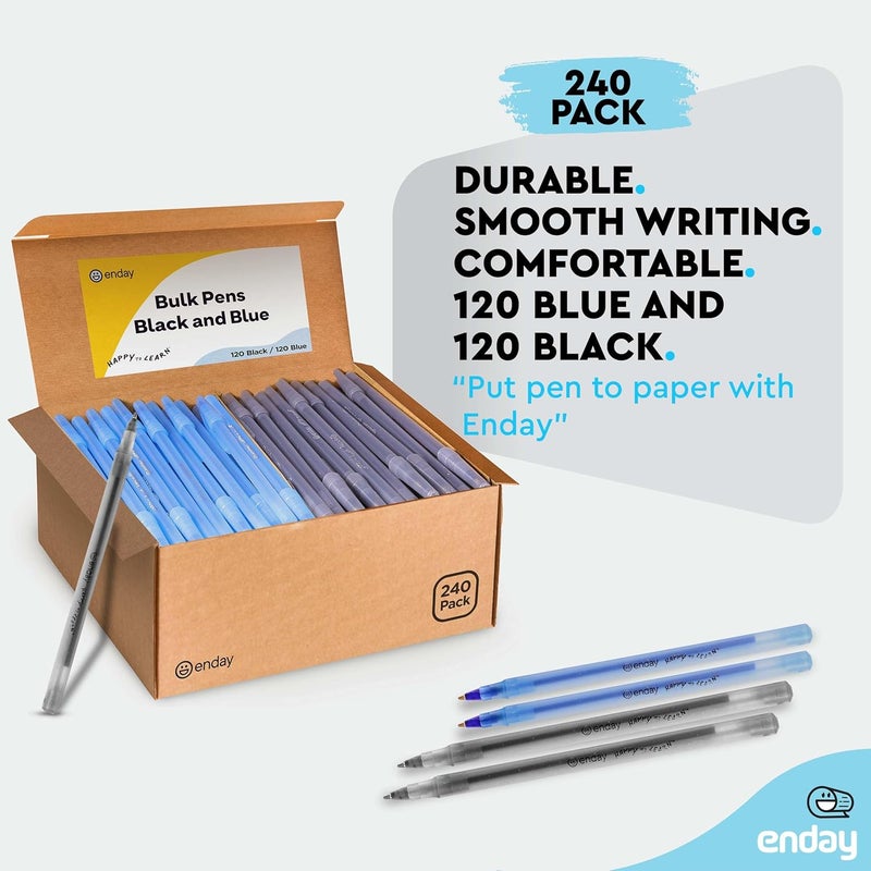 Enday Ballpoint Pens Bulk Blue and Black Pens (240 Pack) 120 Black & 120 Blue - Medium Point (1.0mm) Flexible Round Barrel For Writing Comfort, Pens Bulk for School, Home and Office. - Image 4